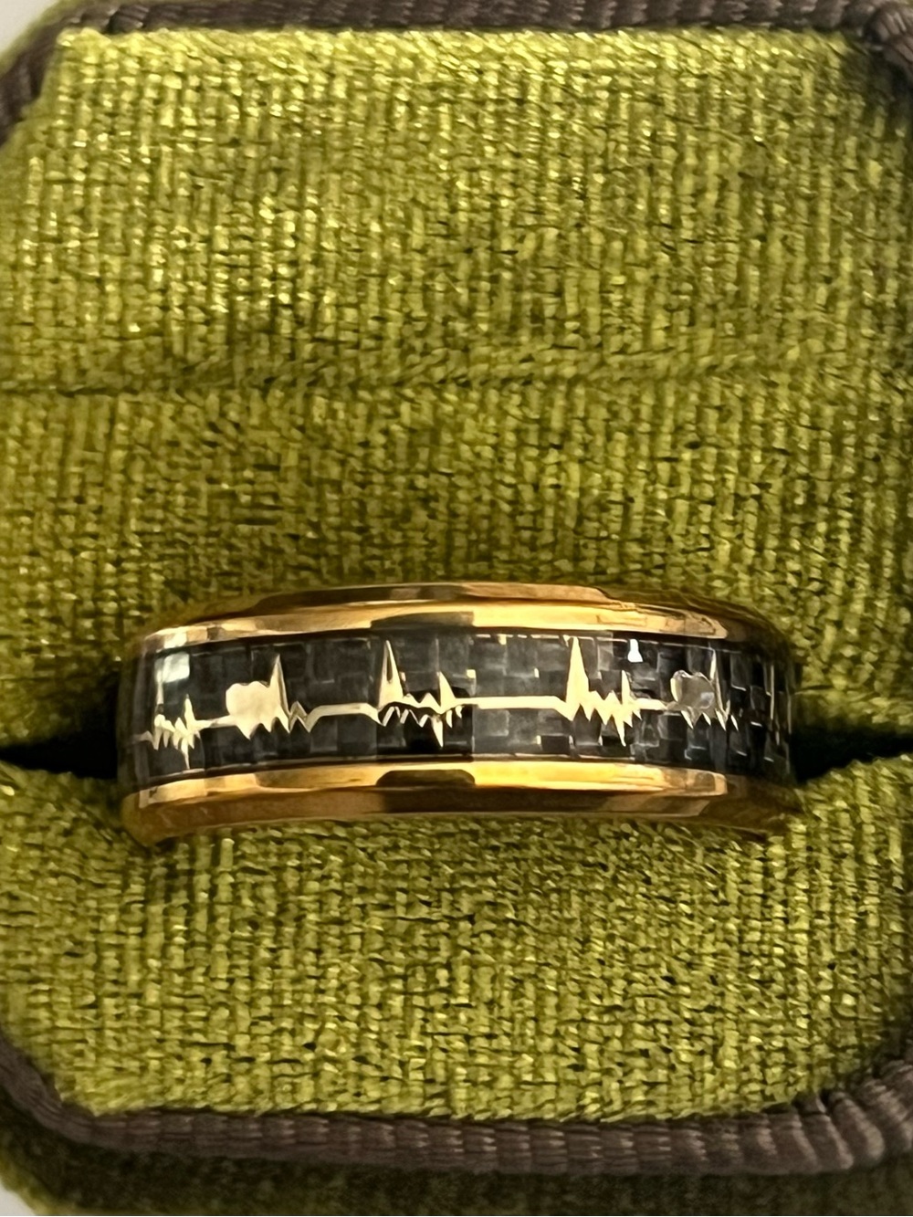Men’s Titanium Steel Gold/Black ECG Heart Beat Polished Finish 8mm Band S 11